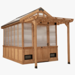 Cedar Wood and Polycarbonate Walk-In Outdoor Greenhouse Kit with Pergola