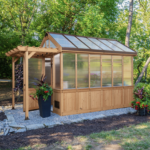 Cedar Wood and Polycarbonate Walk-In Outdoor Greenhouse Kit with Pergola - Image 4